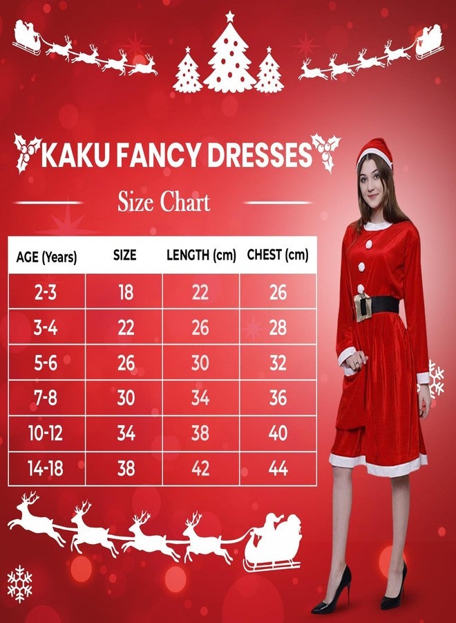 كاكو فانسي دريسيس زي تنكري من قماش المخمل من كاكو، زي بابا نويل للبنات مع قبعة وحزام وحقيبة - أحمر وأبيض، 7-8 سنوات - Image 4